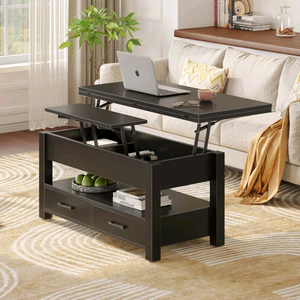 Modern Vintage Rustic Wooden Lift-Top <b>Coffee</b> <b>Table</b> with Hidden Storage and Open Side Shelf <b>for</b> Living Room Apartment - Product Image 2