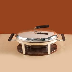 ถาดอุ่นอาหารบุฟเฟ่ต์ทรงรีพรีเมียม สแตนเลสสตีล พร้อมขาตั้งไม้ ลายตอกแบบมืออาชีพ สำหรับโรงแรมและงานจัดเลี้ยง - Product Image 2