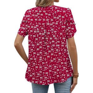 Custom Short <b>Flutter</b> <b>Sleeve</b> Women Chiffon <b>Top</b> Premium Lightweight Flowy Polyester Maroon Floral V Neck T-Shirts - Product Image 2