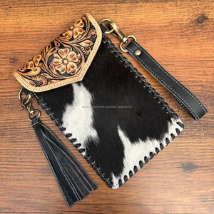 New Hand Tooled Leather Wristlet Crossbody Mobile Bag Cowhide Leather Cellphone Holster Pouch Bag Waist Belt <b>Clip</b> Case for Women - Product Image 3