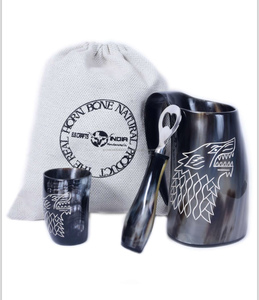 Taza para beber Medieval de cuerno de búfalo genuino de alta calidad, jarra de cerveza de buey más vendida, Taza de cerámica vikinga hecha a mano para fiestas - Product Image 1