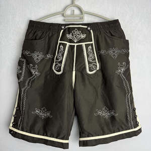 กางเกงหนังผู้ชายทรง Trachten Lederhosen ปักลายเรียบง่าย เอวกลาง ความยาวระดับเข่า สไตล์ High Street Wear - Product Image 1