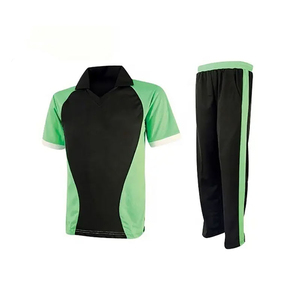 Uniforme de Cricket de Manga Corta con Bloques de Color Negro y Verde, Unisex, Corte Regular para Adultos, Transpirable, de Poliéster - Product Image 1