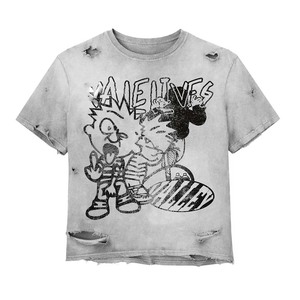 Camiseta 100% algodón para hombre, corte holgado, estampada, camiseta de algodón con lavado ácido para hombre, 220 GSM, negra, con estampado gráfico, logotipo personalizado. - Product Image 2