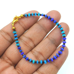 HAYAAT GEMS Natural Blue Ethiopian Opal <b>Beaded</b> <b>Bracelet</b> Black Onyx 18K <b>Gold</b> Plated Bohemia Style Unisex Jewelry | October - Product Image 3