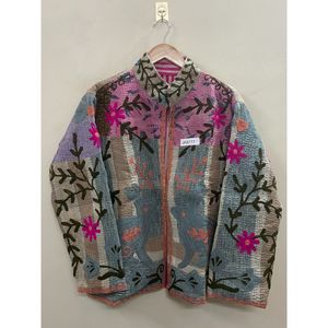 Handmade 100% Cotton kantha Embroidered Jacket for <b>Women</b> one-of-kind Full Sleeve Floral Pattern <b>Spring</b> Bohemian Style <b>Coat</b> - Product Image 1