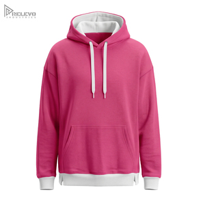 Sweat à capuche unisexe en molleton 100 % coton épais, rose et blanc bicolore, avec fentes latérales et cordons - Product Image 1