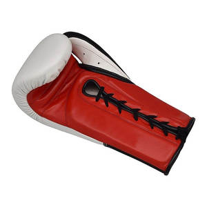 Red Black Leather Boxing Gloves Lace Up Wrist Closure for Adults Training Sparring Gear <b>Elite</b> Lace Up Boxing Gloves - Product Image 4