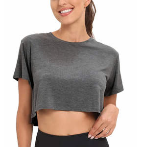 T-shirt court à manches courtes pour femme, imprimé personnalisé, uni, été, en soie/coton, coupe ajustée, toile respirante à séchage rapide, sport, gym - Product Image 1