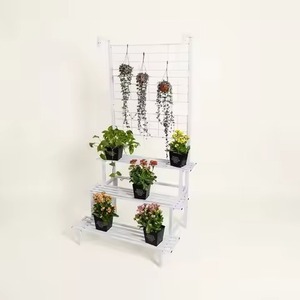 Top Seller Wholesale Plant Stand Sturdy Black Iron Stepped 4-Tier <b>Grid</b> Display Rack With Upper <b>Wire</b> Mesh Panel For Office Plant - Product Image 2
