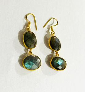 Boucles d'oreilles en labradorite naturelle, plaquées or, avec serti clos, élégantes, bijoux de mode indiens pour femmes, mariage nuptial - Product Image 4