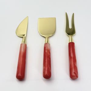 Nuevo Juego de Utensilios para Queso de Acero Inoxidable con Mango de Resina, Juego de Utensilios para Queso Chapados en Oro, Utensilios de Cocina, Rebanador y Cuchillo para Queso - Product Image 1
