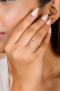 Anillo moderno de círculo abierto con diamante cultivado en laboratorio de corte redondo, engaste pavé, solitario, para uso diario, de lujo, llamativo, de oro macizo de 10K, 14K, 18K - Product Image 4