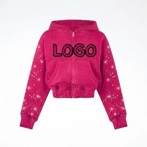 Custom Men's <b>Pink</b> Print Logo <b>Tracksuits</b> Sets Hooded Zipper Full Sleeves Loose Fit Autumn Streetwear With Logo And Side Pockets - Product Image 3