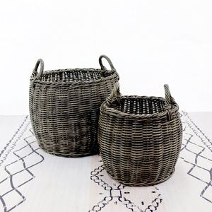 2-Pack Stackable Hand Woven <b>Wicker</b> <b>Storage</b> and Laundry <b>Basket</b> with Comfortable Handles - Product Image 2