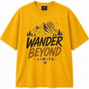เสื้อยืดแขนสั้นสีเขียวเข้มสำหรับผู้ชาย Wander Limits คอกลม ทรงปกติ ผ้าฝ้าย 100% เป็นมิตรกับสิ่งแวดล้อม น้ำหนัก 180 กรัม พิมพ์ลายตัวอักษรด้านหน้า - Product Image 1