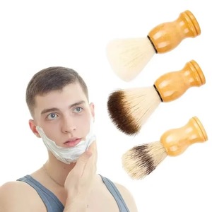 Juego de 3 brochas de afeitar para hombre, herramienta de limpieza facial y de barba para barbería, brocha de afeitar con mango de madera - Product Image 1