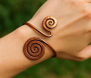 Copper Spiral Bracelet Handmade Bohemian <b>Wire</b> Wrapped Jewelry Irregular Shape Metal Design - Product Image 4