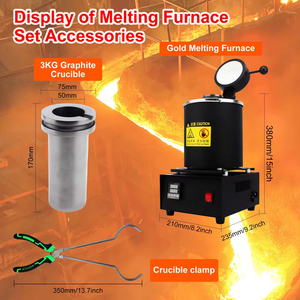 Mini <span class=keywords><strong>Digital</strong></span> Elétrico 1/2/3kg 2000f Ouro Forno de Indução Fusão para Estanho Prata Cobre & Alumínio com Grafite Cadinho - Product Image 3