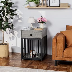 Decorative Iron Tube Dog <b>Crate</b> Furniture Rectangle Indoor Pet Kennel End Table Small Dog House with Elegant Pattern - Product Image 1