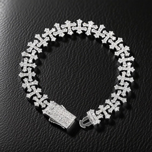 RIZTA JEWEL Unisex Christian 925 Silver Rhodium Plated <b>Cross</b> Moissanite Brilliant Cut Statement Bracelet Hiphop Party Everyday - Product Image 1