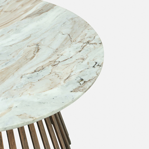 High Quality Decorative <b>Round</b> Shape Natural Marble <b>Top</b> With Slatted Wooden Base In Brown Finish Luxury Home Decor Coffee <b>Table</b> - Product Image 5