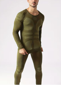Ensemble de compression pour homme vert olive, manches longues, col rond, sous-vêtements longs, couleur unie, sportif, séchage rapide, réversible, écologique, hiver - Product Image 4