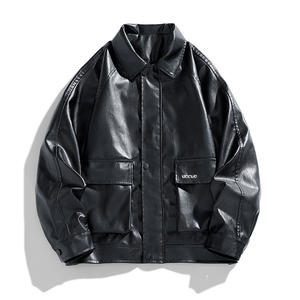 Chaquetas de Hombre de Alta Gama para Otoño e Invierno, Cuello Mao, Color Sólido, Cierre de Botón, Bolsillos, Estilo Casual, Holgadas, Manga Larga, de Cuero Genuino - Product Image 5