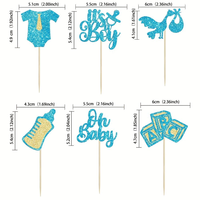 24 décorations de gâteaux bleues à paillettes pour baby shower, avec motifs nœud papillon, barboteuse et biberon, pour révélation du sexe et fête d'anniversaire