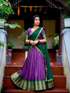 Ensemble Lehenga Choli Dola Checks de style sud-indien Leranath Fashion avec bordure Zari, tenue traditionnelle pour femmes, pour mariage et fêtes, longueur au sol - Product Image 4