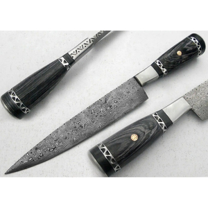 Custom Handmade Personalized Modern Chef Knife Damascus Steel Blade 7-Inch Wood Handle Leather Sheath Dishwasher <b>Safe</b> - Product Image 1