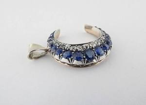 Half Moon Pendant Cushion Sapphire and Round Moissanite Gemstone 925 Sterling <b>Silver</b> Fine Jewelry Pendant <b>Charm</b> Gift - Product Image 2