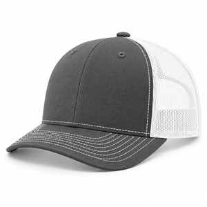 Gorra trucker moderna gris carbón y blanca de malla con costuras en contraste, dos tonos, cierre snapback, bordado personalizado, gorra de béisbol de 6 paneles ajustable - Product Image 2