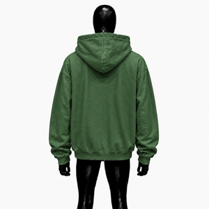 Sudadera con capucha verde extragrande personalizada con estampado gráfico de ojos, estilo streetwear unisex, con cremallera completa y manga larga. - Product Image 2