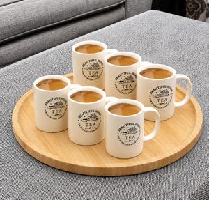Bandeja Redonda de Madera de Mango con Tres Tazas de Té y Donas para Fiestas, Diseño de Lujo, Apta para Lavavajillas - Product Image 2