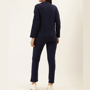 Unisex Navy Color Blocking Tracksuit Set <b>Red</b> Side Stripes Half-Zip Top Ankle-Length Pants Breathable Viscose/Polyester Quick Dry - Product Image 3