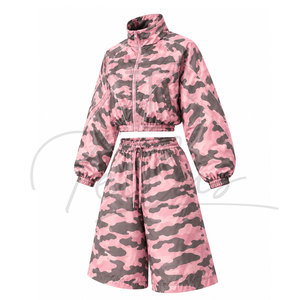 Customized <b>Women</b> Cropped Windbreaker Set Lightweight <b>Long</b> Sleeve Jacket High Waist <b>Long</b> <b>Shorts</b> Streetwear Casual Windbreaker Set - Product Image 2
