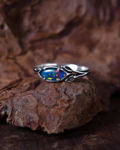 Opal Engagement <b>Ring</b> 18k Gold Marquise Cut Floral <b>Dainty</b> Art Deco Wedding Gift Jewelry - Product Image 4