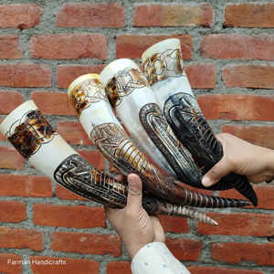 Corne à boire en corne de taureau naturelle, sculptée à la main, style bateau viking, mug à bière premium au meilleur prix - Product Image 4