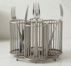 Porta Cubiertos Giratorio de Metal Plateado, Organizador Cilíndrico de Utensilios para Mesa de Cocina - Product Image 3