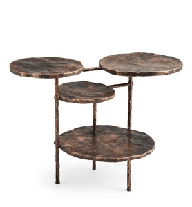Wrought Iron Round Side Table With 3 Tiers Antique Finish Durable Home Furniture For Living Room - Product Image 3