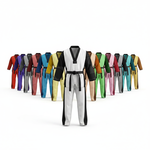 Uniforme de Taekwondo y Karate de Primera Calidad, Personalizado, de Poliéster Ligero, Color Liso, para Entrenamiento, con Ribete Negro - Product Image 1