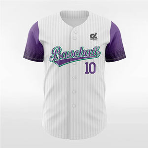 Camiseta de Béisbol Personalizada 2025 con Rayas Blancas y Mangas con Degradado Morado, Uniforme de Equipo con Botones, Nombre y Número Personalizados, Estilo Profesional - Product Image 6