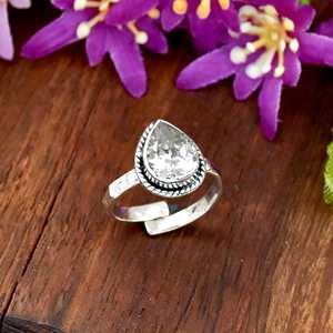 Natural Handmade Cubic Zirconia Gemstone Engagement Ring 925 Sterling Silver Jewelry Adjustable Band Fine Ring Jewelry <b>For</b> <b>Her</b> - Product Image 2