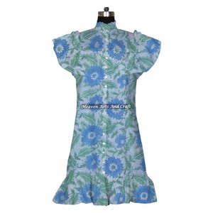 Vestido de algodón con estampado de bloques estilo bohemio para mujer, diseño gitano hecho a mano, túnica de algodón transpirable con estampado de bloques, ropa de la India y Pakistán. - Product Image 2
