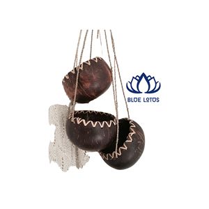 HOT SELLING High Quality Carved Coconut Shell Pot | Sustainable Handmade BLUE LOTUS Hanging Farmhouse Style Outdoor Flower Pot - Product Image 1