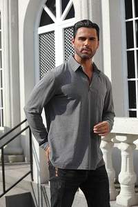 Chemises polo décontractées pour hommes, classiques, à manches longues, basiques, à boutons, en coton léger, avec poche, pour le golf - Product Image 4