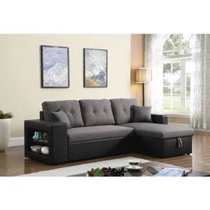 3-Seater Convertible and Reversible Corner Sofa Modern Design Pull Out Sofa Bed with Storage Space Shelves on the side