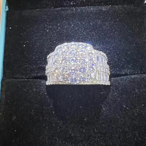 <b>Mens</b> 925 <b>Silver</b> Lab Grown Diamond Square <b>Ring</b> with Round Center and Baguette Accent Stones Iced Statement <b>Ring</b> - Product Image 3