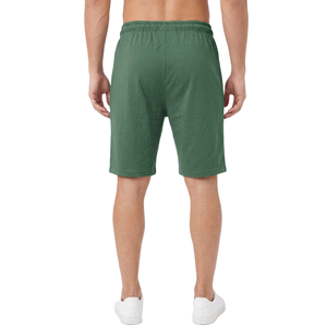 Shorts en jersey de coton vert pour homme, taille à cordon, décontractés, respirants, longueur Bermuda, couleur unie, tissu tricoté - Product Image 4